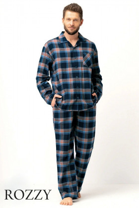 Пижама мужская фланелевая Key MNS 431 темно-синий