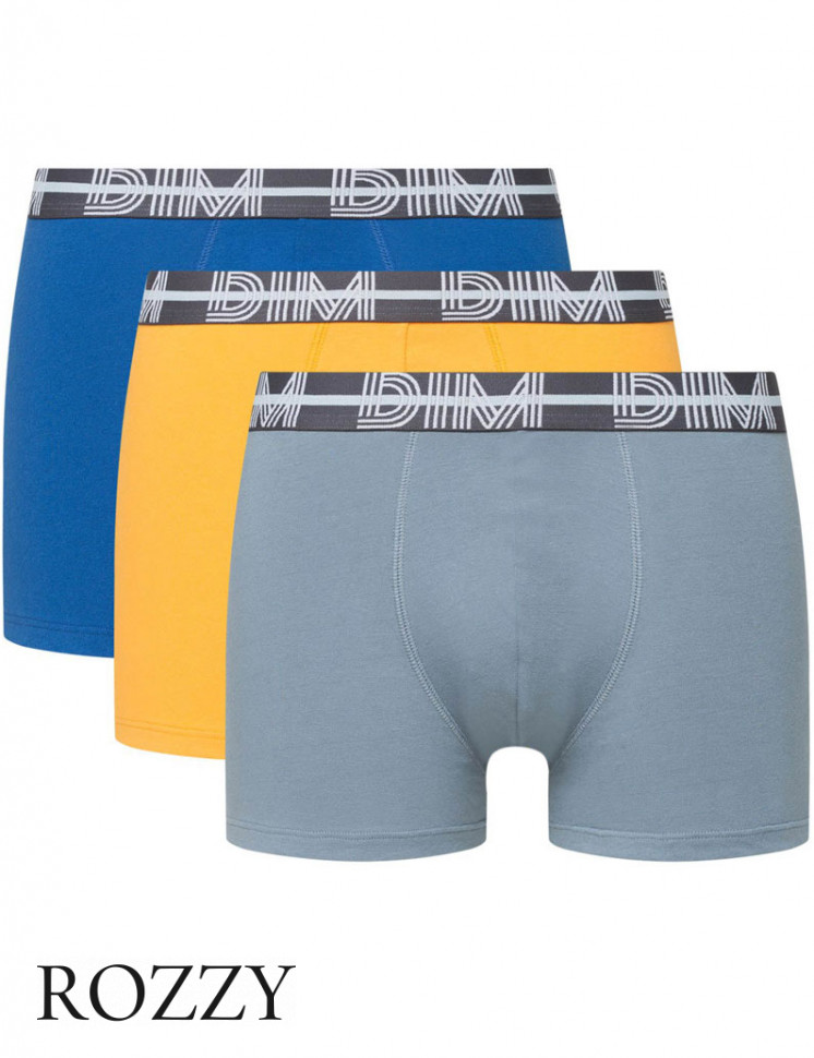 Трусы шорты мужские DIM 01QU серый/желтый/синий (уп.3шт.)