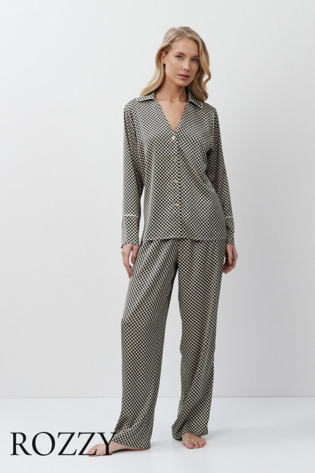 Пижама атласная Aruelle Romie черный/бежевый