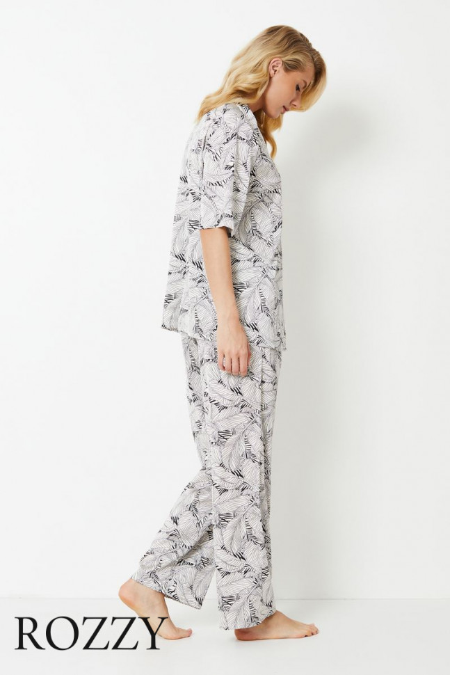 Пижама атласная Aruelle Klaudie молочный/черный