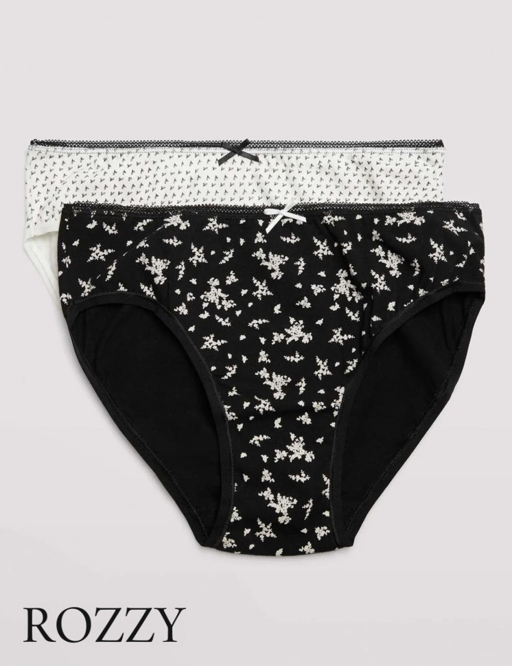 Трусы слипы хлопковые Ysabel Mora 19439 черный/белый (уп.2шт.)