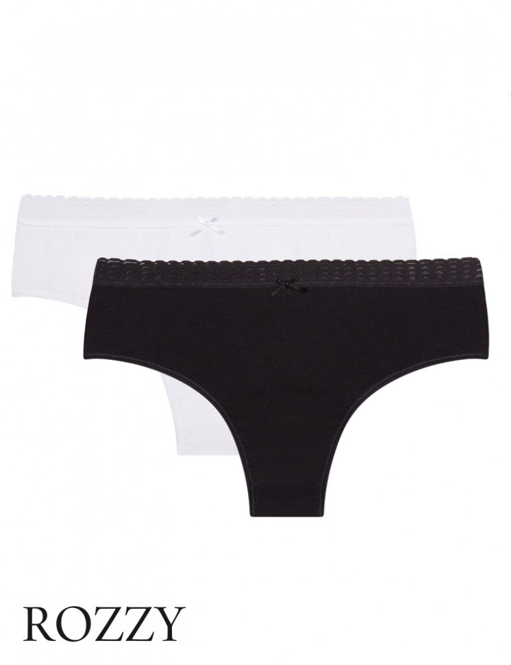 Трусы бразильяна хлопковые Dim Les Pockets Eco 09AK черный/белый (уп.2шт.)