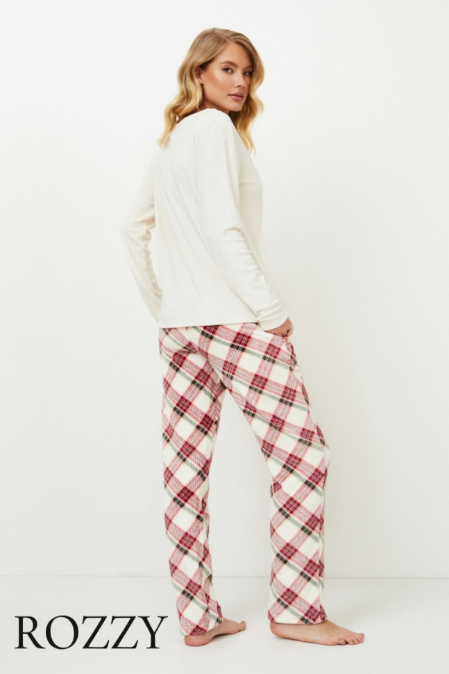 Пижама флисовая Aruelle Jolly молочный/красный