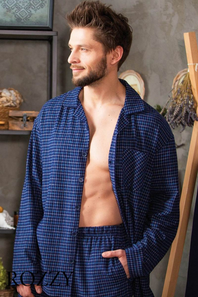 Пижама мужская фланелевая Key MNS 457 темно-синий