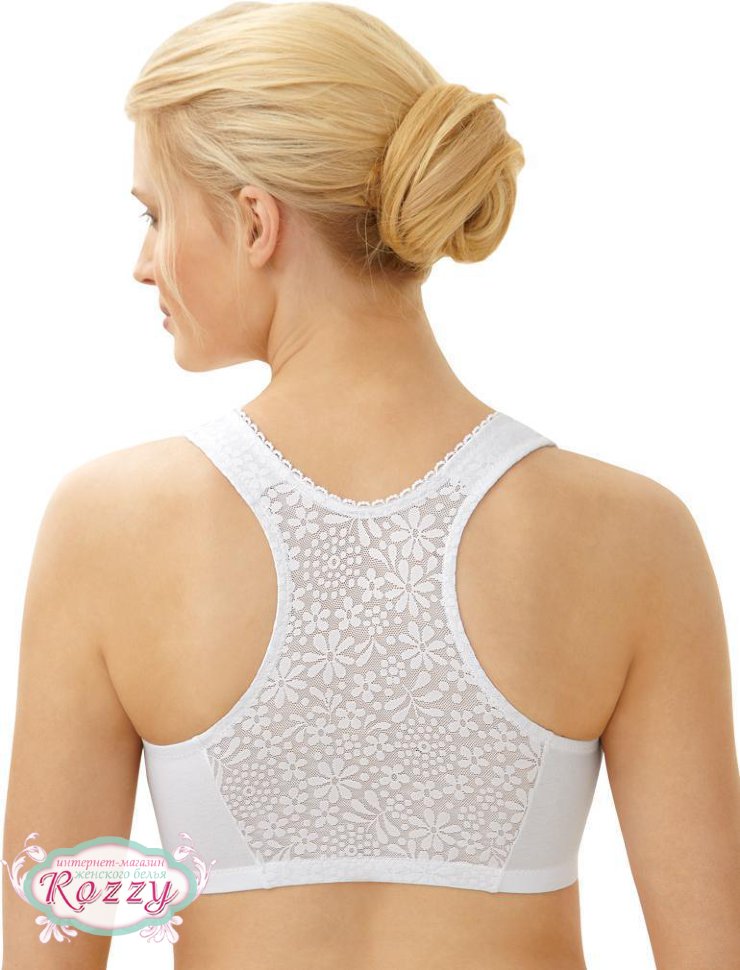Бюстгальтер рейсербэк без косточек хлопковый спереди застежка Glamorise GI1908 белый