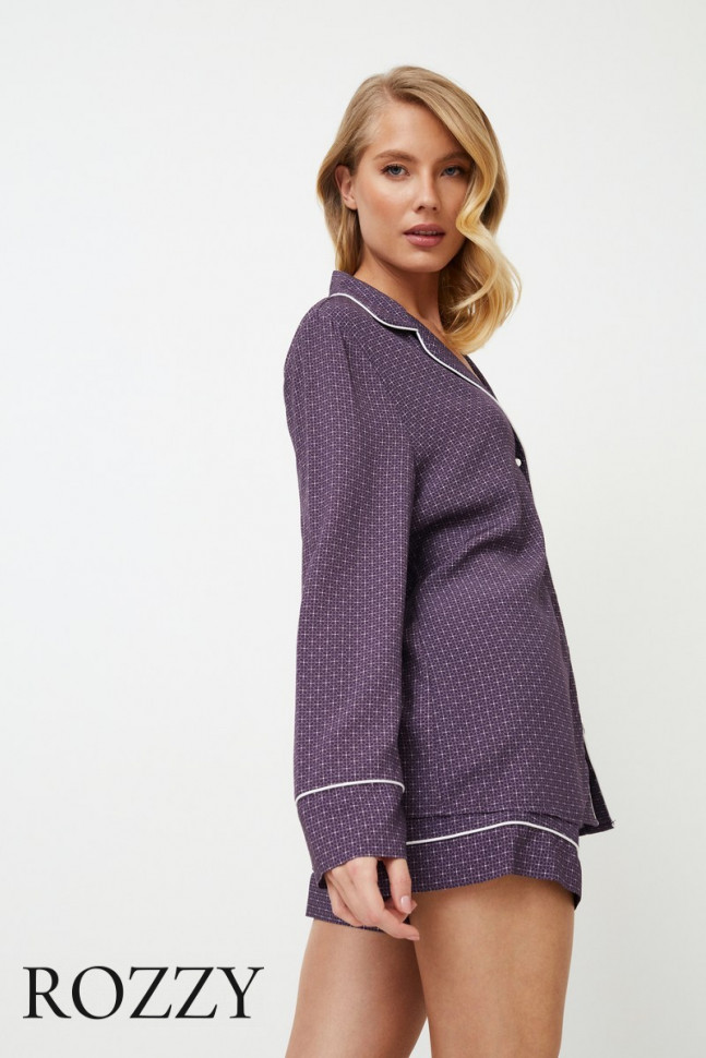 Пижама вискозная с шортами Aruelle Sabine баклажановый