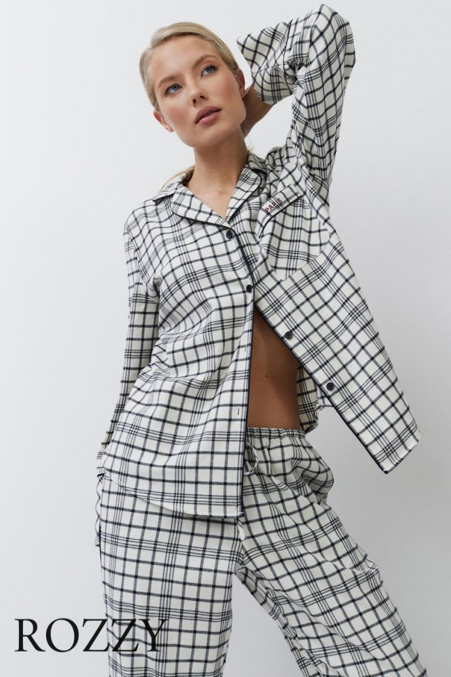 Пижама фланелевая Aruelle Terra светло-бежевый/черный