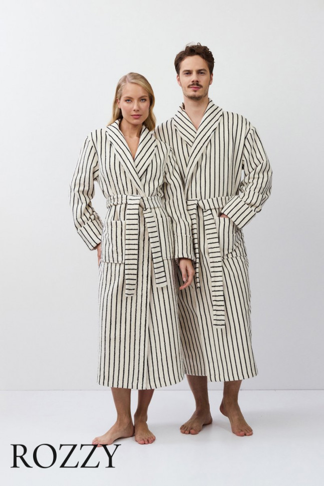 Халат мужской махровый Aruelle Liam кремовый/черный