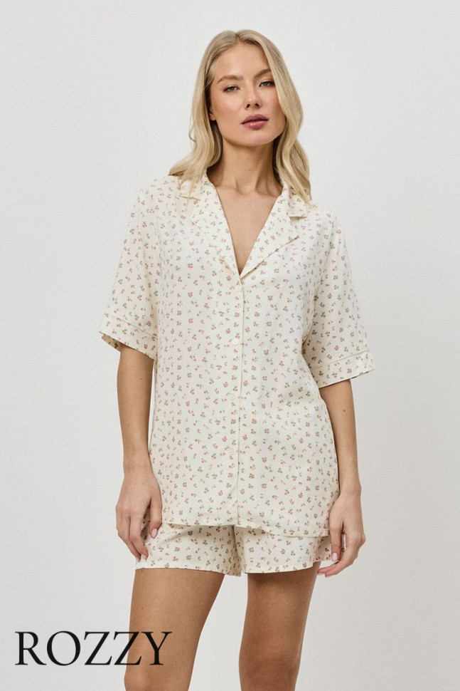 Пижама вискозная с шортами Aruelle Caprielle бледно-желтый