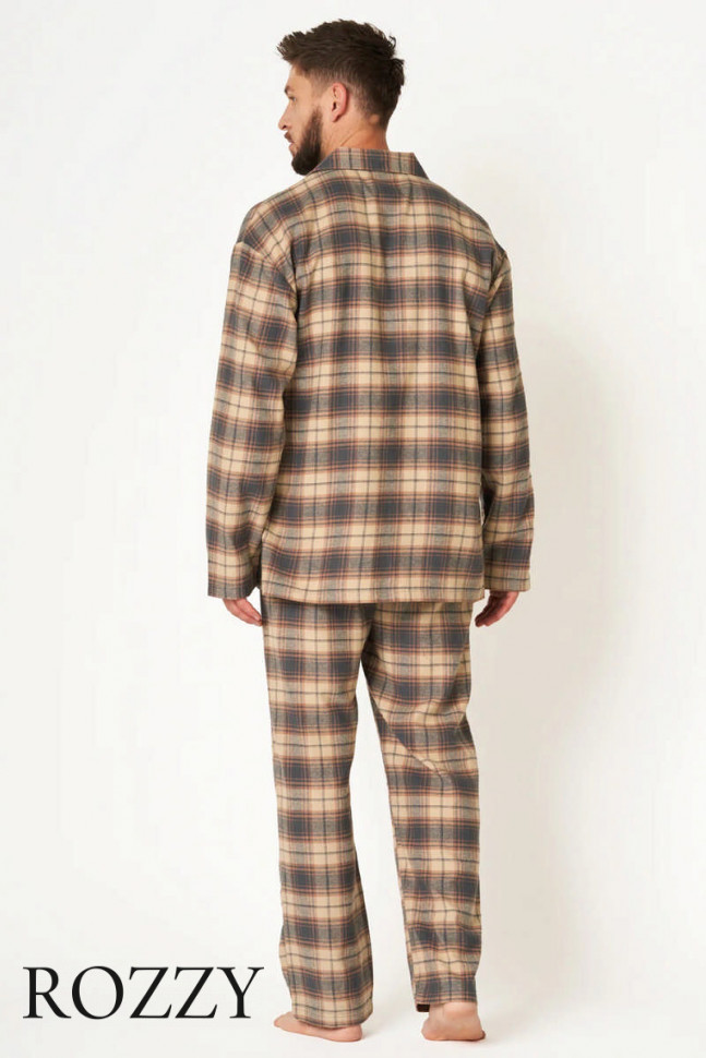 Пижама мужская фланелевая Key MNS 402 бежевый/серый