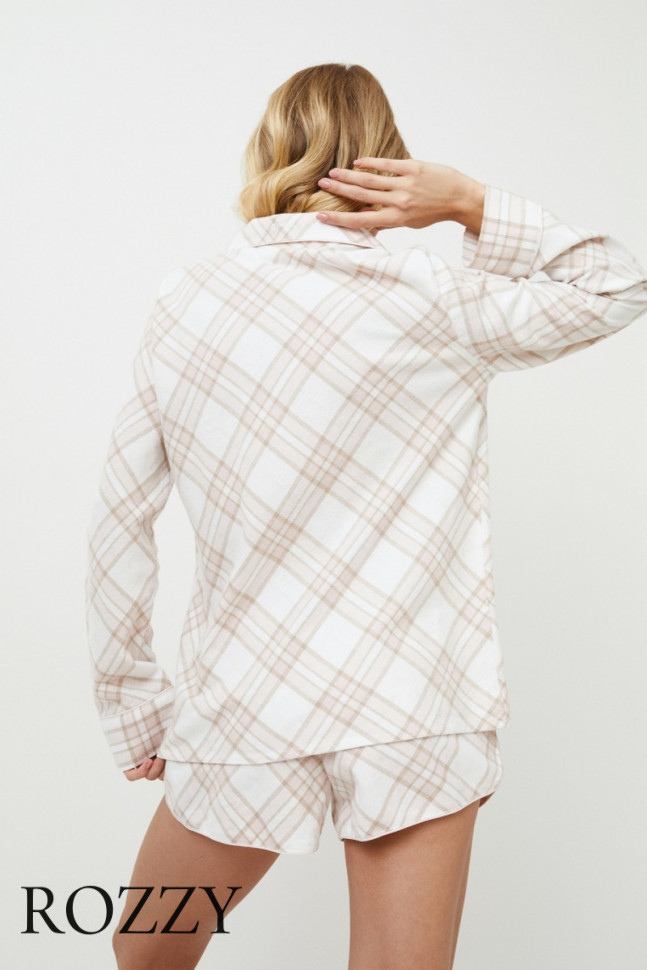 Пижама фланелевая с шортами Aruelle Camille светло-бежевый/молочный