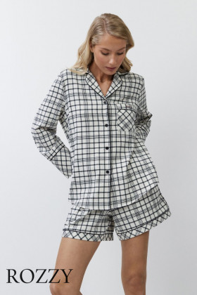 Пижама фланелевая с шортами Aruelle Terra светло-бежевый/черный