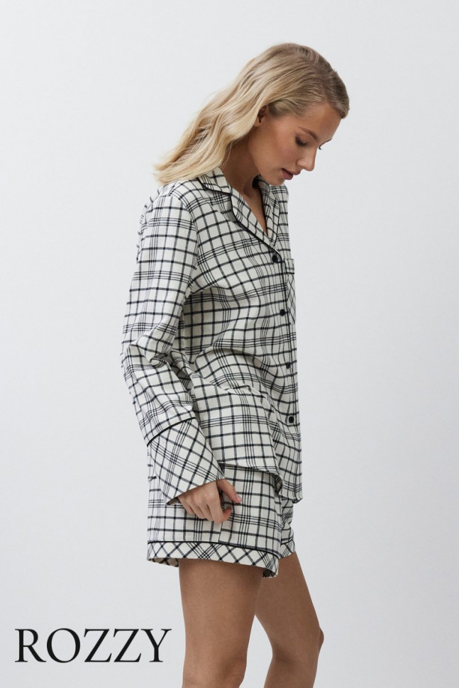 Пижама фланелевая с шортами Aruelle Terra светло-бежевый/черный