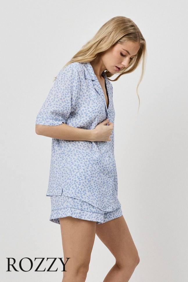 Пижама вискозная с шортами Aruelle Lullaby светло-голубой