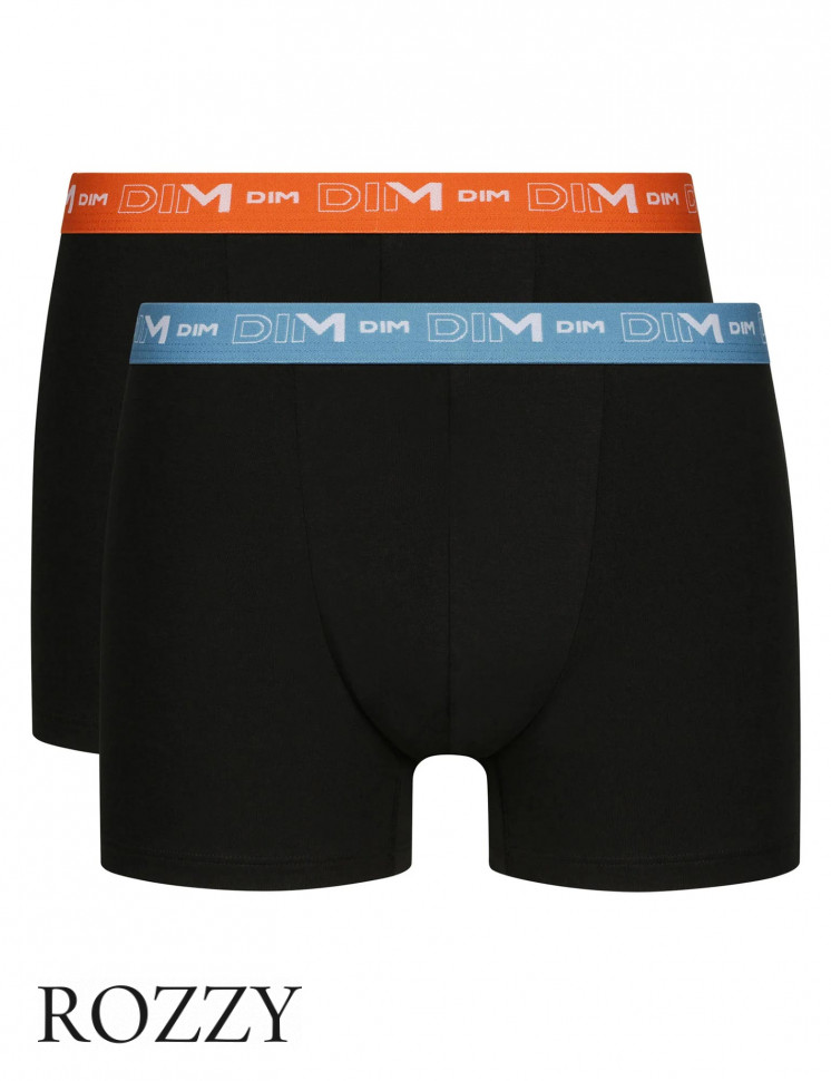 Трусы шорты мужские DIM 6596/2 черный (оранжевый/голубой) (уп.2шт.)