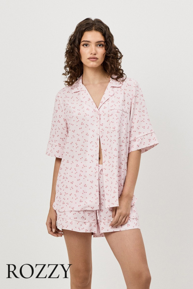 Пижама вискозная с шортами Aruelle Blossom светло-розовый