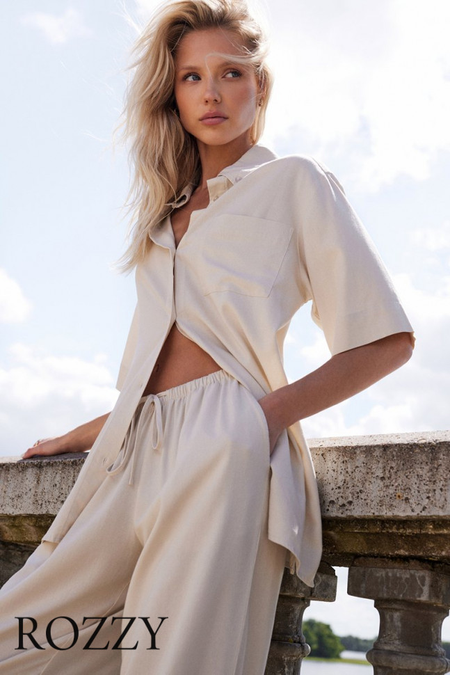 Костюм домашний льняной Aruelle Katarina Set светло-бежевый