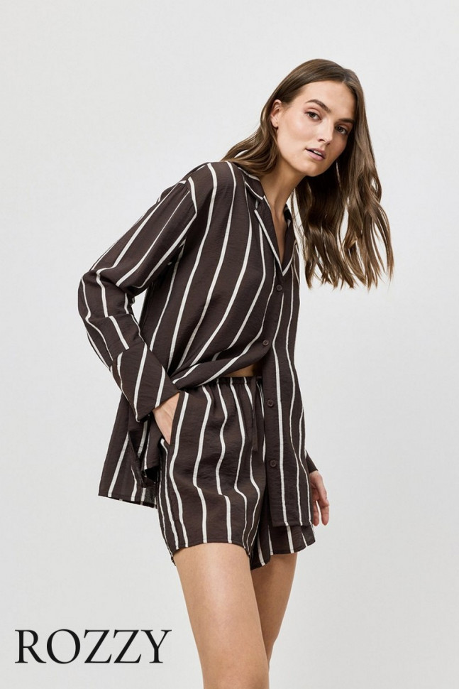 Костюм домашний вискозный с шортами Aruelle Cedar Set шоколадный/молочный