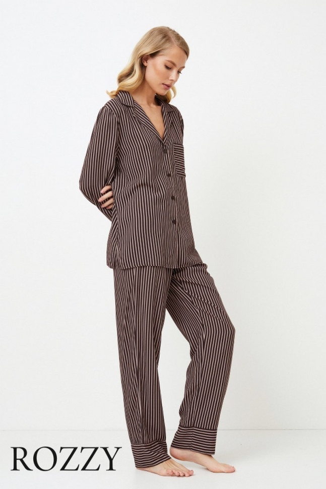 Пижама вискозная Aruelle Margot шоколадный/светло-розовый