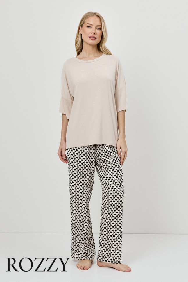 Пижама вискозная Aruelle Veda песочный/черный